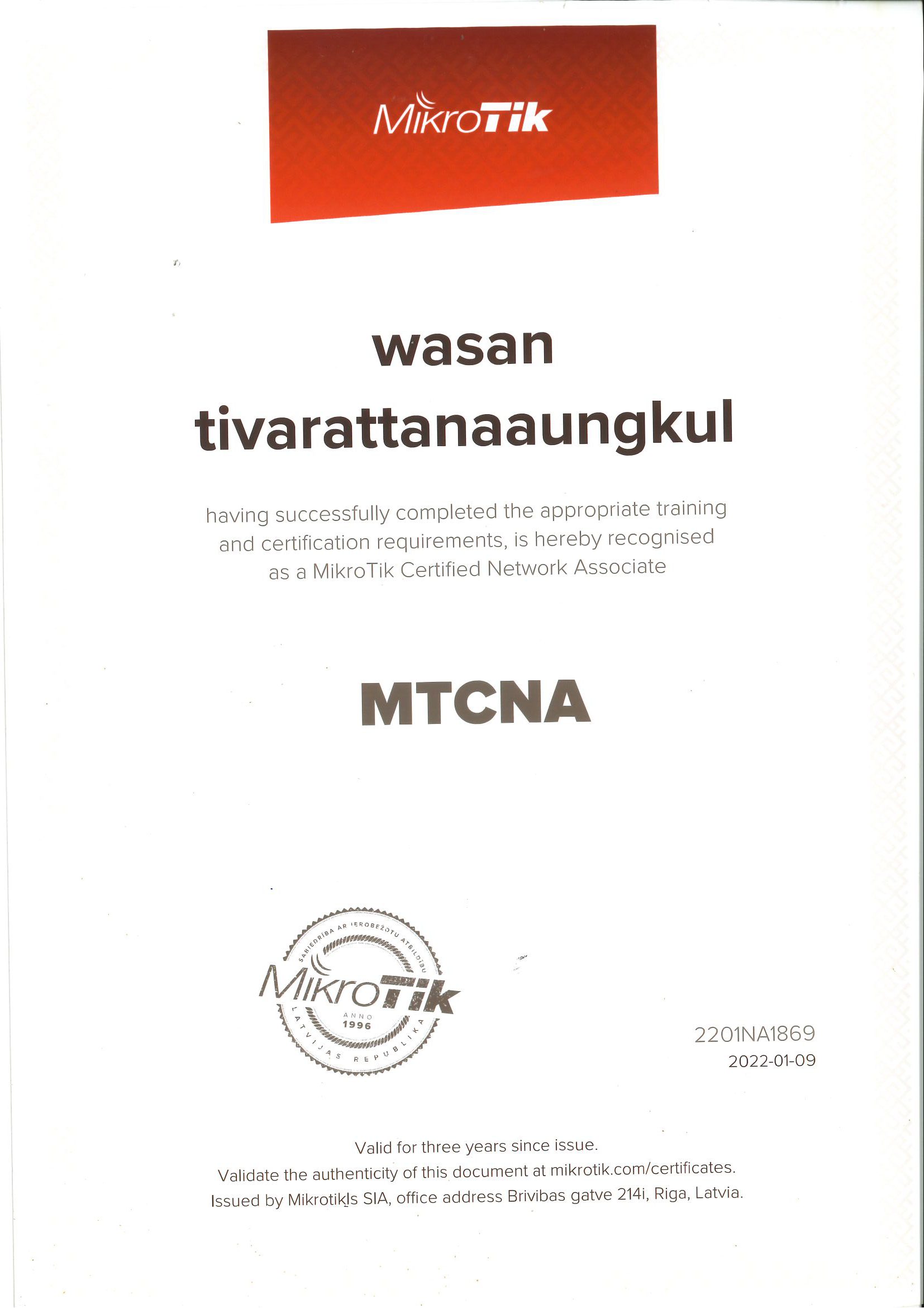 MikroTik Certified Network Associate certificate