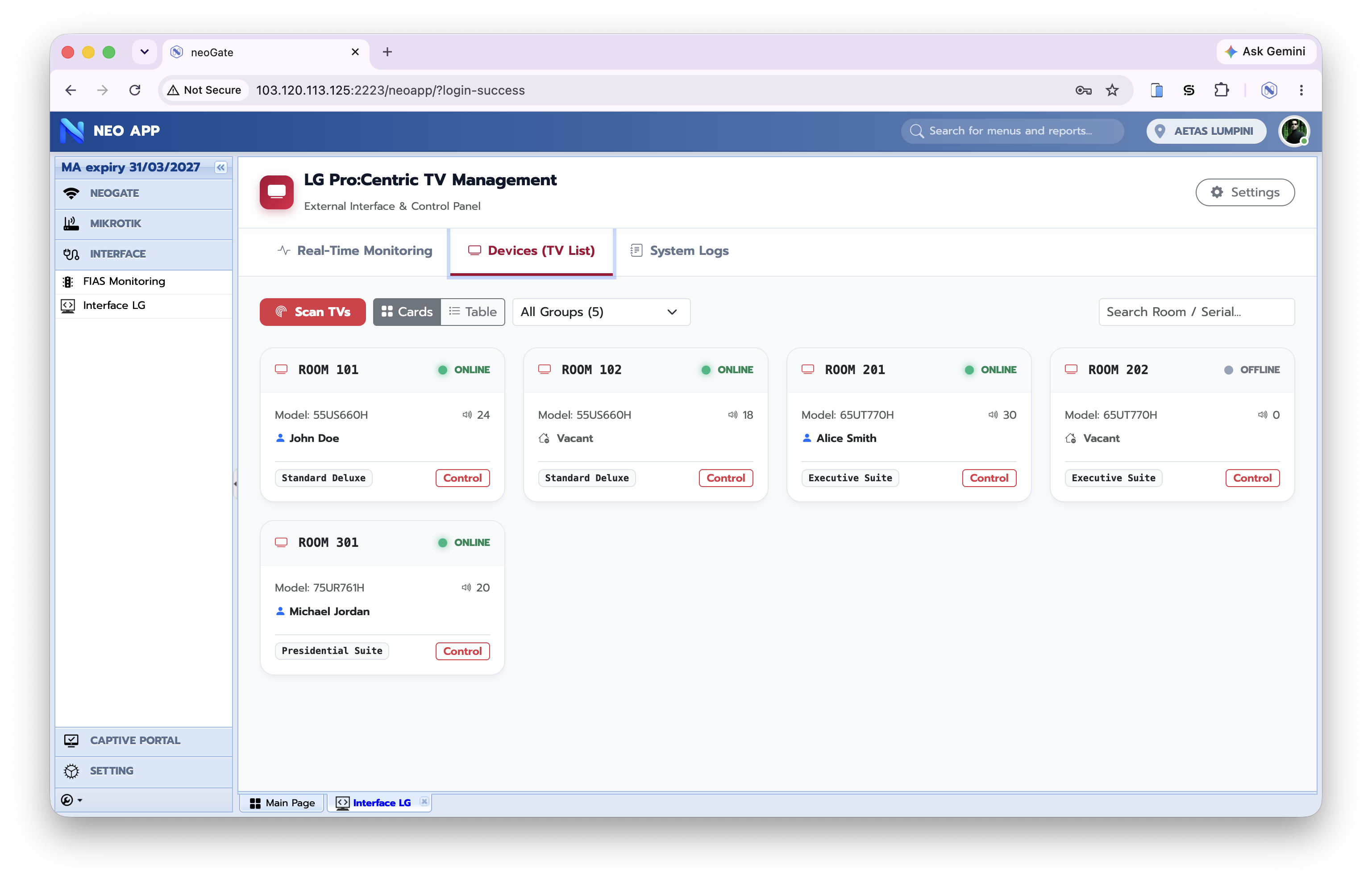neoInterface - LG TV Management Dashboard