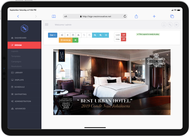 หน้าจอจัดการ Layout ของ neoSign